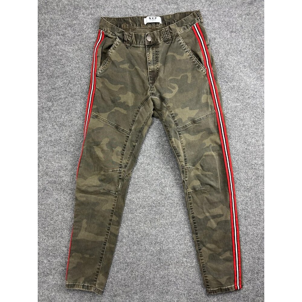 NXP Pants Mens 34x29 Green Camo Side Stripe Slim Fit Stretch Chino Tapered Leg